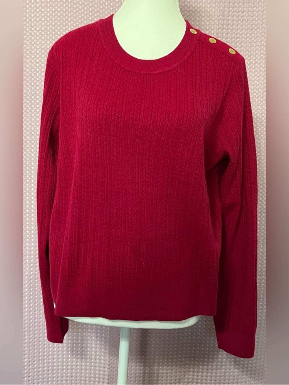 MICHAEL Michael Kors Red Crewneck Sweater with Gold Shoulder Buttons